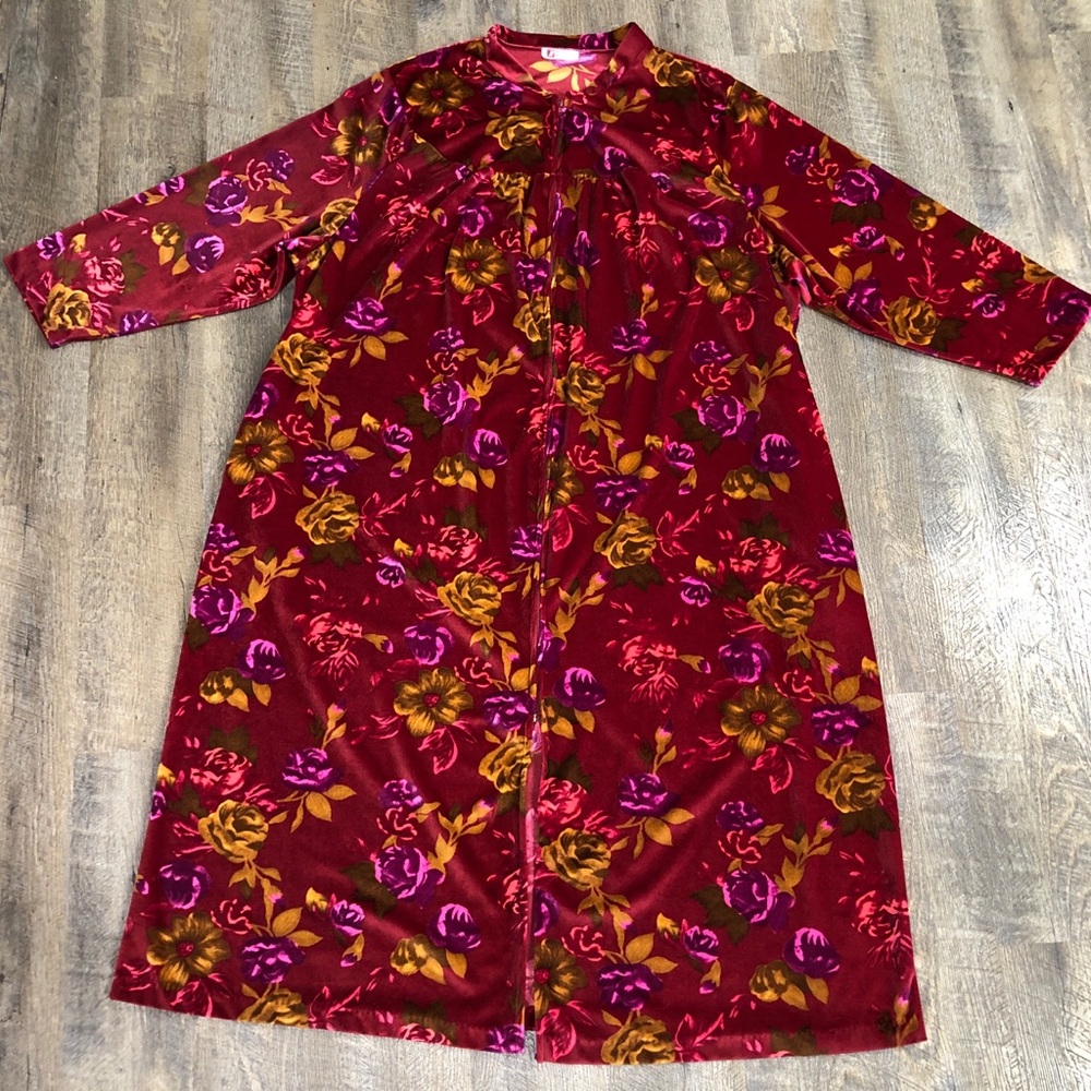 Woman Within Floral Velvet Velour House Coat